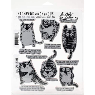 Afbeelding van Tim Holtz Stempels Anon Cling RBBR Stempel Set Snarky CAT, One Size