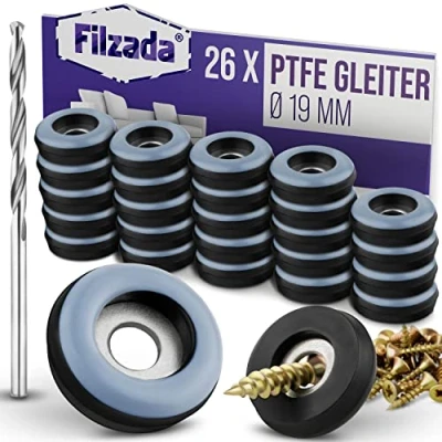 Afbeelding van Filzada® 26x Teflon glijders om te schroeven Ø 19 mm (rond) meubelglijders/tapijtglijders PTFE (Teflon) incl.