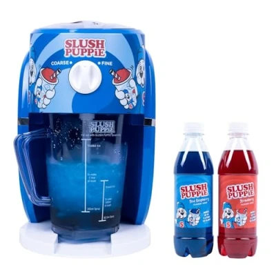 Afbeelding van Fizz Creations SLUSH PUPPiE Snowcone Machine &amp; Sirpen Bundel. Thuis Aanrecht PUPPY Maker. Inclusief 500ml Blauwe Frambozensiroop Aardbei Siroop Gift Set.