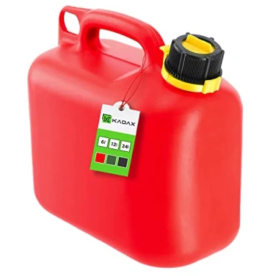 Afbeelding van KADAX Brandstofjerrycan, jerrycan met trechter, reservejerrycan voor benzine, diesel en andere gevaarlijke stoffen, kunststof jerrycan, reservekrister, spuitbus (6 l, rood)