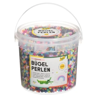 Afbeelding van folia 73229 strijkkralen in emmer, 12.000 stuks gesorteerd 22 verschillende kleuren, diameter ca. 5 mm, leuke aanvulling op de stiftplaten