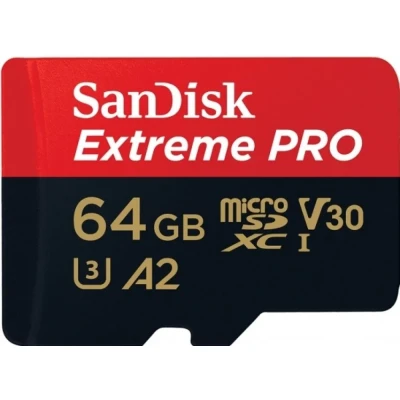 Afbeelding van Sandisk microSDXC kaart 64 GB, Extreme PRO, U3, A2, 4K UHD 170 MB/s, (W) 90 SD adapter, blisterverpakking