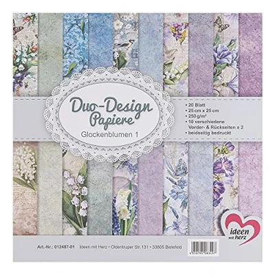 Afbeelding van Ideen mit Herz Duo designpapier, blok met 20 vellen knutselpapier, 25 x cm, 250 g/m², aan beide zijden bedrukt, motiefpapier, ideaal voor scrapbooking, knutselen, klokjes 01
