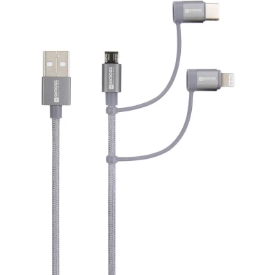 Afbeelding van Skross USB kabel 2.0 A stekker 0.30 m Space grijs Rond, Flexibel, Stoffen mantel SKCA00133 130CN