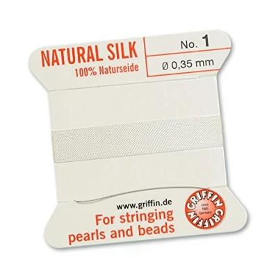 Afbeelding van Griffin 100% Natuurlijke Zijde Kralen Koord String Thread Wit 2 meter met één Naald Maat 0.35mm