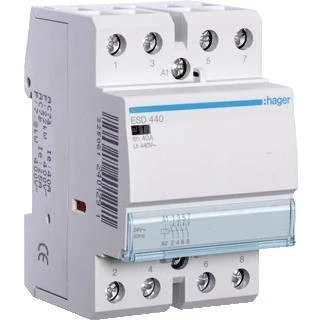 Afbeelding van Hager magneetschakelaar ac esd 4no 40 1 400v 25 3 kw u spoel 24v 50hz 60hz esd440