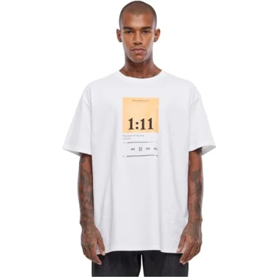 Afbeelding van Mister Tee Upscale T shirt voor heren, oversized, met print van 1:11, mannen, oversized fit, katoen, wit, XL