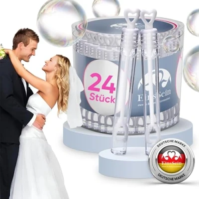 Afbeelding van EinsSein 24x bellenblaas bruiloft hartjes Box wit hartvormig bellen blaas huwelijk met hart handvat wedding bubbles bruiloften buisjes zijn vloeistof gastgeschenk gastgeschenke