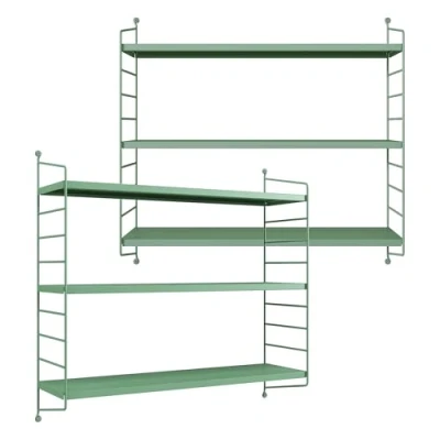 Afbeelding van [en.casa] Modulaire wandplank Strängnäs set van 2 metalen plank pastel groen wandrek met 3 planken badkamerplank keukenplank woonkamer