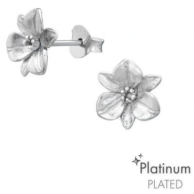 Afbeelding van JoyS Zilveren orchidee oorbellen platinum plated massief 10 mm bloem oorknoppen