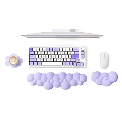 Afbeelding van MAMBASNAKE Cloud polssteunset met toetsenbord en muis onderzetter, traagschuim Ergonomisch polskussen Ondersteuningspad antislipbasis, typen polspijnverlichting voor gamingcomputer Paars
