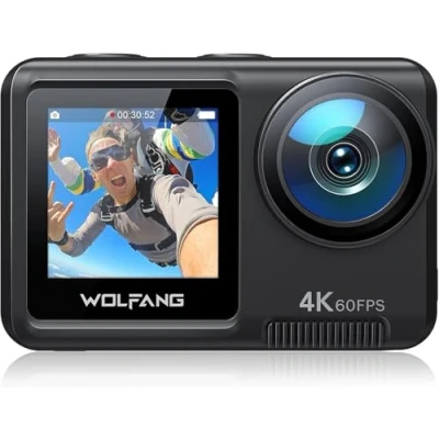 Afbeelding van Actie Camera WOLFANG GA420 4K 60FPS met touchscreen 24MP WiFi onderwatercamera, 10M kale waterdichte/40M waterdichte helmfietscamera EIS, afstandsbediening, 2x1350mAh batterijen, accessoirekit