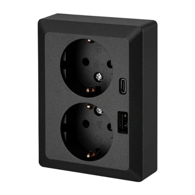 Afbeelding van inbouw dubbel stopcontact, USB A, C, all in one, serie CH1 antraciet