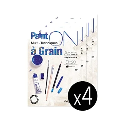 Afbeelding van Clairefontaine 975048C Tekenblok, gelijmd, meerdere technieken, 20 vellen tekenpapier met uitgesproken korrel, A5, 14,8 x 21 cm, 250 g, 4 blokken