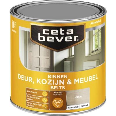 Afbeelding van Ceta Bever Binnenbeits Deur, Kozijn &amp; Meubel Zijdeglans Grijs 0592 0,25 liter Blanke lak Beits