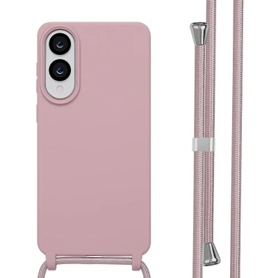 Afbeelding van imoshion hoesje Geschikt voor Samsung Galaxy S25 Edge Siliconen met koord Sand Pink