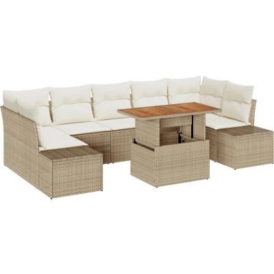 Afbeelding van vidaXL Tuin Sofa Set van 8 Beige en crème Rattan Eetset