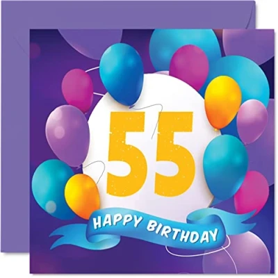 Afbeelding van 55e verjaardagskaart voor mannen vrouwen ballonfeest gelukkige verjaardagskaarten 55 jaar oude man vrouw mama papa tante oom opa oma broer zus, 145 mm x verjaardag wenskaarten cadeau