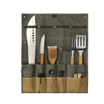 Afbeelding van TOURBON Waxed Canvas Chef Mes Case Draagbare Roll Tas 10 Zakken Messen Opslag Tool Organizer Pouch