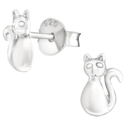 Afbeelding van JoyS Zilveren kat poes oorbellen 5 x 7 mm oorknoppen