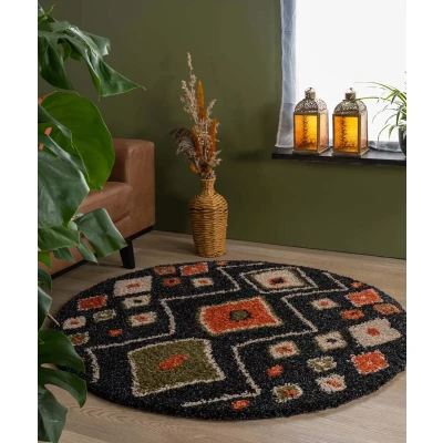 Afbeelding van Rond Hoogpolig Vloerkleed Bohemian Artisan Antraciet/multi 300 Cm