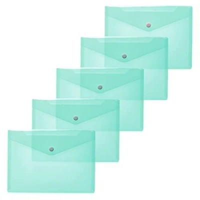 Afbeelding van HERMA 20060 documentenvakken DIN A5 (25 x 18 cm, polypropyleen, 5 stuks) transparante zichtvakken met drukknop voor school, universiteit, kantoor, PP enveloppen in turquoise