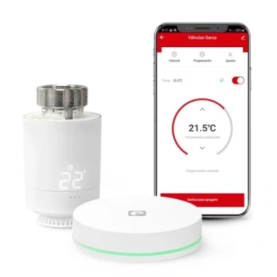 Afbeelding van Garza Smart intelligente thermostaatkop voor radiatoren + Bridge Zigbee 3.0, compatibel met Alexa &amp; Google, programmeerbaar, led display, automatische verwarmingsbediening, app besturing