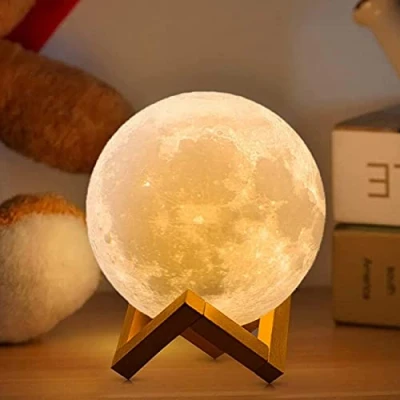 Afbeelding van ACED Maanlamp, 2023 upgrade, 3D printing, 16 kleuren, met houten standaard, afstandsbediening en aanraakbediening, creatief cadeau voor vrouwen, mannen, kinderen vrienden (18 cm, groot)