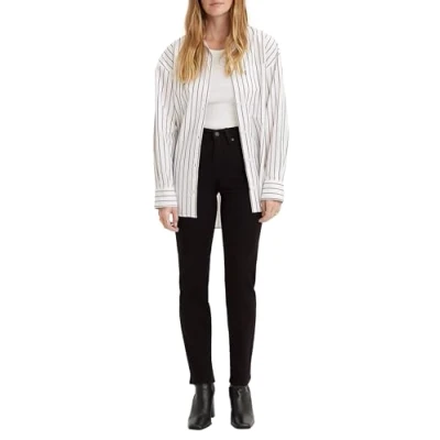 Afbeelding van Levi&#039;s dames 724 High waist straight leg jeans in de kleur Zwart, maat: W26/L28