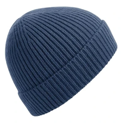 Afbeelding van Beechfield Gemanipuleerde gebreide geribde muts Warme wintermuts met manchet Staal blauw