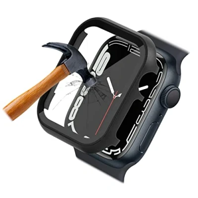 Afbeelding van Aluminium case met displaybescherming voor de Apple Watch Series 7 6 5 4 3 2 1 SE; 45mm 44 42 41 40 38 beschermhoes geïntegreerd veiligheidsglas 9H (42mm zwart)
