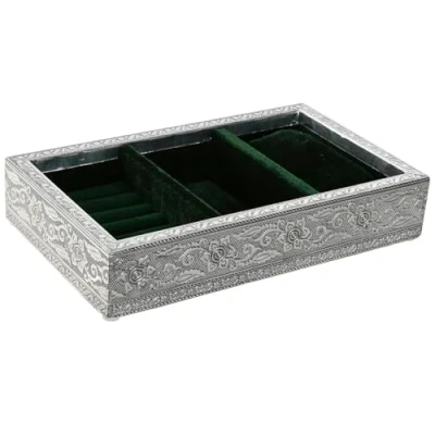 Afbeelding van Doos Juwelenkistje Home ESPRIT Groen Zilverkleurig Hout Aluminium 25 x 15 5 cm