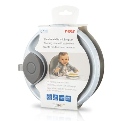 Afbeelding van reer Warmhoudbord met zuignap, antislip babybord, eetservies, houdt maaltijden langer warm, vaatwasmachinebestendig, grijs/wit