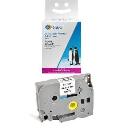 Afbeelding van Labeltape G&amp;G 14954 Compatibel vervangt Brother TZe 241 Tapekleur: Wit Tekstkleur: Zwart 18 mm 8 m