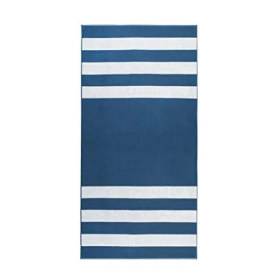 Afbeelding van ZOLLNER Strandhanddoek, duurzame en absorberende badhanddoek in 100 x 200 cm, wasbaar tot 60 C, katoen, met sportief strepenpatroon blauw, Oeko Tex® gecertificeerd