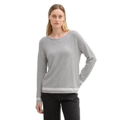 Afbeelding van TOM Tailor MIT Lenzing Ecovero Trui, Dames, Maat: Medium, Anthrazit knit heringbone
