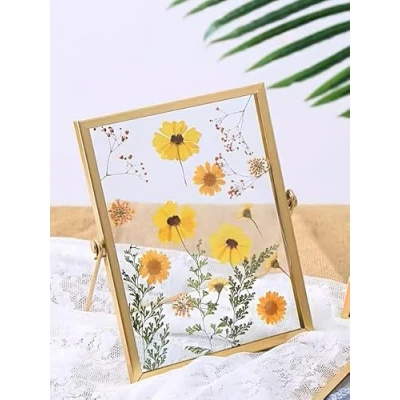 Afbeelding van Namvo Gedroogde bloem reliëf glas fotolijst, messing kunstwerk certificaat foto display frame geometrische ornament plant specimen clip geperste (gedroogde bloemen niet inbegrepen)