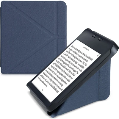 Afbeelding van kwmobile e reader hoesje compatibel Met Tolino Vision 6 hoes standaard Ereader cover van kunstleer In donkerblauw
