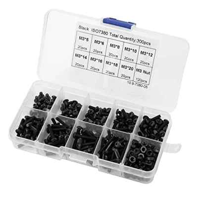 Afbeelding van 300Pcs M3 Legering Staal Hex Socket Knop Hoofd Cap Bouten Schroeven Moeren Set Kit 10.9 Grade