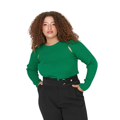 Afbeelding van Trendyol Dames ronde hals effen normale plus grootte trui sweatshirt, Groen, XL, XL