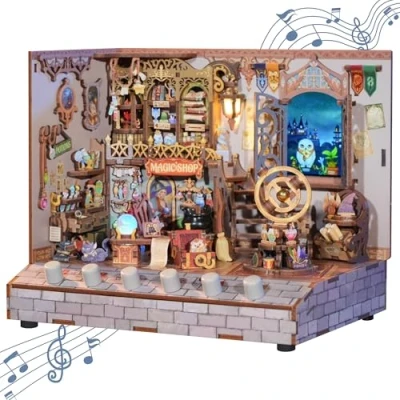 Afbeelding van Tonecheer DIY Miniatuur Magische Winkel Minihuis Modelbouwkits om te bouwen voor volwassenen,3D Houten Puzzel Modelbouwset met Geluidseffecten,Boekenplank Decoratie Kerstcadeaus Vrouwen en Mannen