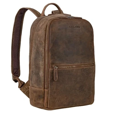 Afbeelding van STILORD &#039;Kellis&#039; Vintage Leather Rugzak Groot voor Business School Uni Modern Laptop 15 inch Messenger DIN A4 Echt Leder, Kleur:middel bruin