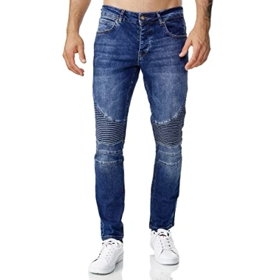 Afbeelding van Tazzio Jeans 16517 Slim Fit Biker Destroyed Look Stretch Jeansbroek Denim, blauw, 38W / 32L