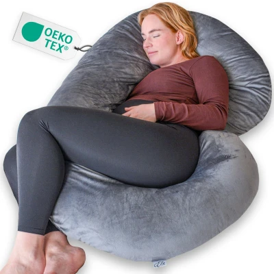 Afbeelding van Ella® Zwangerschapskussen XXL C vorm Zijslaapkussen Lichaamskussen Voedingskussen Body Pillow 150x70cm Afneembare Minky Fleece Hoes, Grijs