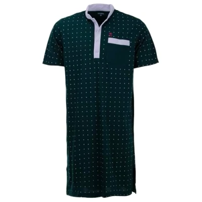 Afbeelding van Henry Terre Nachthemd heren korte mouwen opstaande kraag met stippen borstzak knoopsluiting maat M 3XL, groen, XL