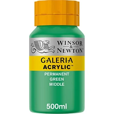 Afbeelding van Winsor &amp; Newton 2150484 Galeria acrylverf, hoge pigmentatie, lichtecht en verouderingsbestendig, romige vloeiende consistentie 500ml Pot, Permanent Green Middle