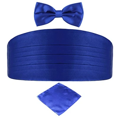 Afbeelding van DonDon 3 delige set herenceintuur vlinderdas pochet kleur gecoördineerd glanzend, voor feestelijke gelegenheden Blauw