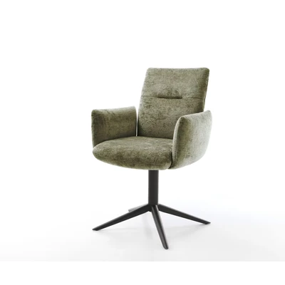 Afbeelding van DELIFE Draaistoel Jova Flex met armleuning chenille olijfgroen kruispoot zwart 360 draaibaar rocker functie pocketveer kern