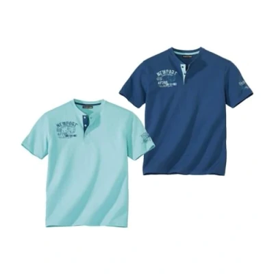 Afbeelding van Atlas for Men Set van 2 T shirts met Henley kraag Heren Verkrijgbaar in grote maten 4XL
