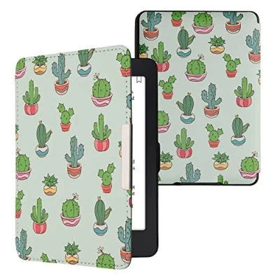 Afbeelding van kwmobile E reader hoesje geschikt voor Amazon Kindle Paperwhite hoes flip case met magnetische sluiting Ereader cover Cactussen design in lichtgroen / donkergroen